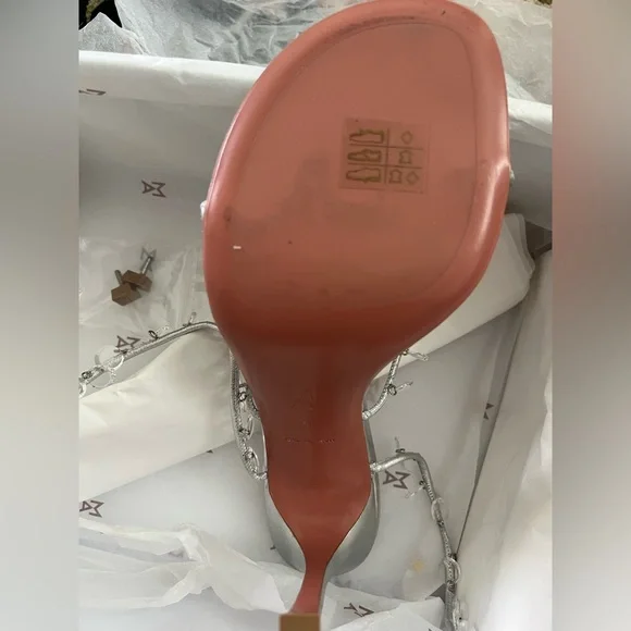 New Amina Muaddi Silver Tina Laceup 105 Stiletto Heels with Crystal Straps - Picture 7 of 10